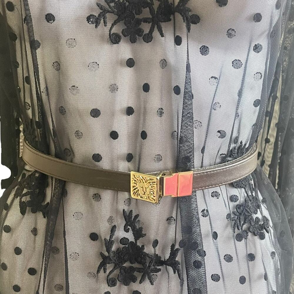 Anne Klein Brown Gold Genuine Leather Logo Buckle Belt Size Large - Picture 4 of 6